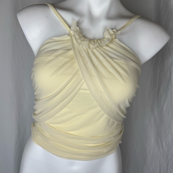 Sheer Layered Cream Mesh Ruffle Crop Top Size Medium NWT - Picture 2 of 7
